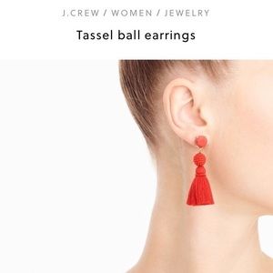 Red J.Crew Tassel Ball Earrings. Worn Once